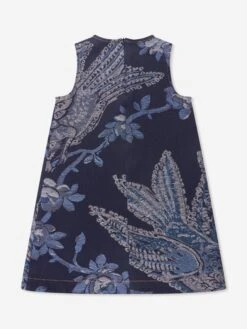 Etro Girls Jacquard Bird And Flower Dress In Navy 9 Etro Girls Jacquard Bird And Flower Dress In Navy -Monna Clothing Shop ETRS4013 BLUE WHITE 2