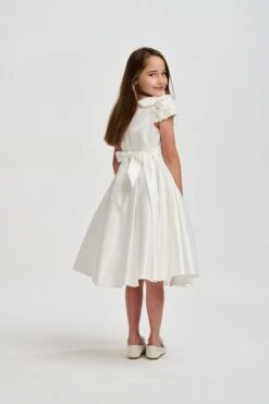 Girls Satin Flower Dress In White -Monna Clothing Shop Estar 04 23 05 23113150