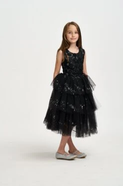 Girls Tulle Sparkle Dress In Black -Monna Clothing Shop Estar 04 23 05 23113996