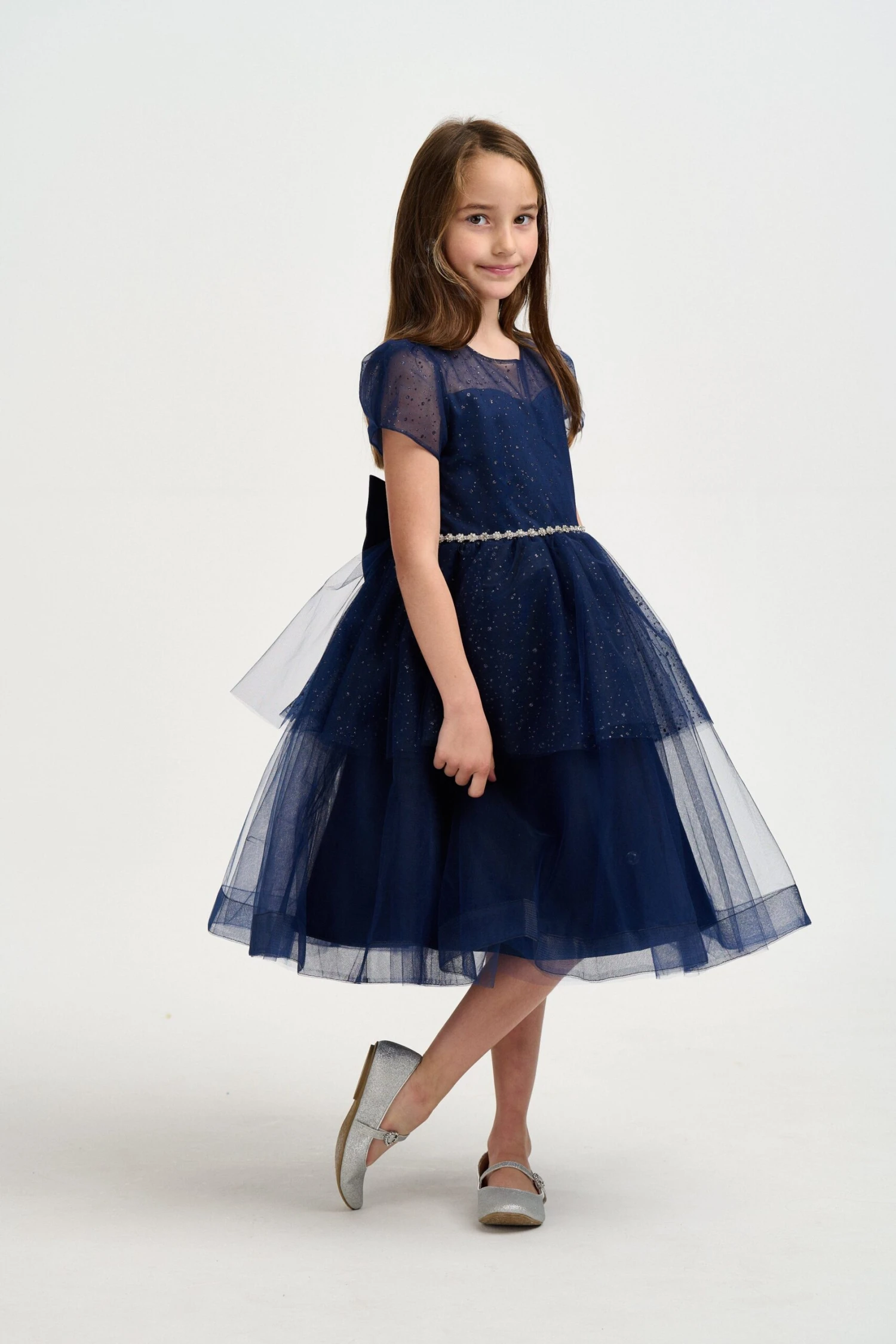 Girls Sparkle Occasion Dress In Navy 4 Girls Sparkle Occasion Dress In Navy - Image 2