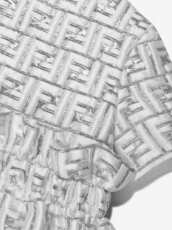 Girls Metallic Logo Brocade Dress In Silver -Monna Clothing Shop FENA3046 F05WS 3