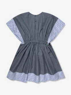 Girls Chambray FF Logo Dress In Blue -Monna Clothing Shop FENA3048 F1KWY 2