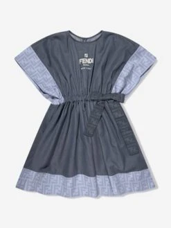 Girls Chambray FF Logo Dress In Blue