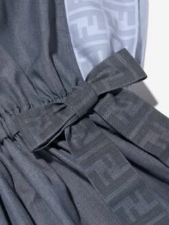 Girls Chambray FF Logo Dress In Blue -Monna Clothing Shop FENA3048 F1KWY 4