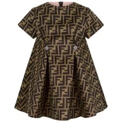 Baby Girls FF Logo Dress In Brown -Monna Clothing Shop FENDI 279859 3