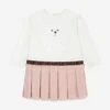 Baby Girls Long Sleeve Bear Dress In White -Monna Clothing Shop FENDI D54614 1