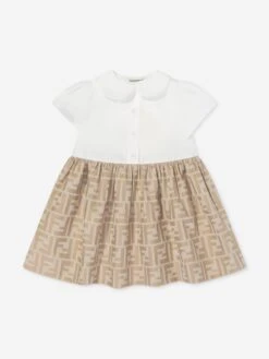 Baby Girls FF Jacquard Dress In Beige 14 Baby Girls FF Jacquard Dress In Beige -Monna Clothing Shop FENS4005 TRENCH 1
