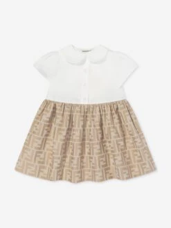 Baby Girls FF Jacquard Dress In Beige