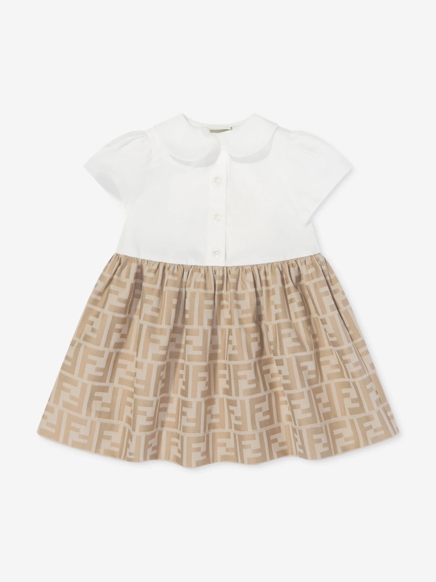 Baby Girls FF Jacquard Dress In Beige 3 Baby Girls FF Jacquard Dress In Beige