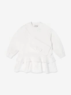 Girls Baguette Pocket Sweater Dress In White