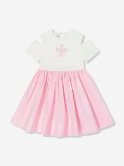 Girls Cotton Logo Dress In Pink -Monna Clothing Shop FENS4044 ROSA CONFETTO 1