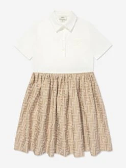 Girls FF Jacquard Dress In Beige