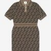 Girls FF Logo Knitted Dress In Brown