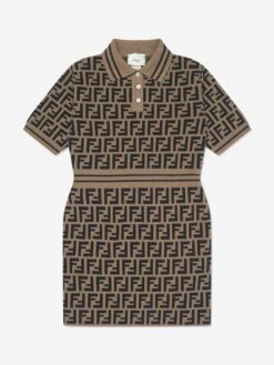 Girls FF Logo Knitted Dress In Brown