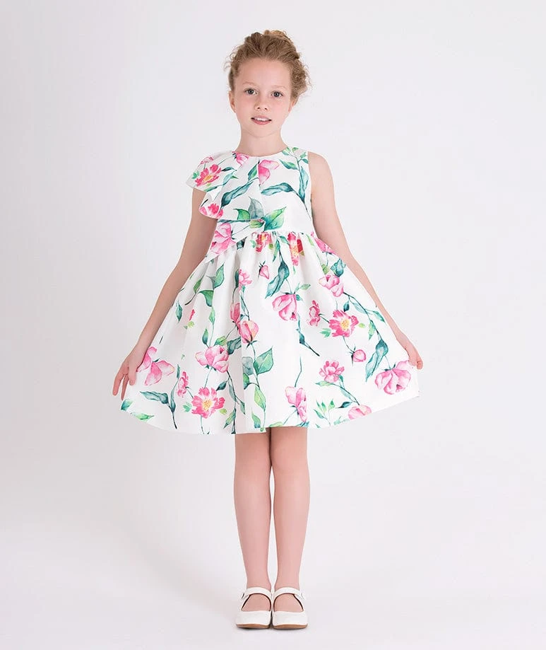 Girls Ruffle Floral Print Dress In White 4 Girls Ruffle Floral Print Dress In White - Image 2