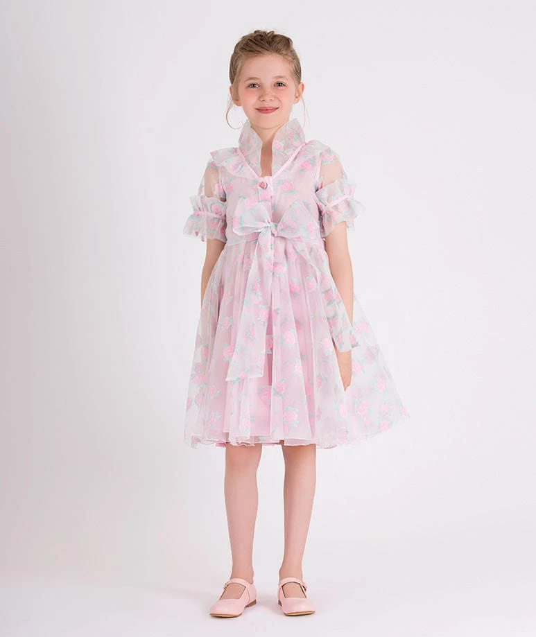 Girls Micro Flowers Princess Dress In Pink 4 Girls Micro Flowers Princess Dress In Pink - Image 2