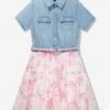 Guess Girls Chambray Floral Shirt Dress In Multicolour