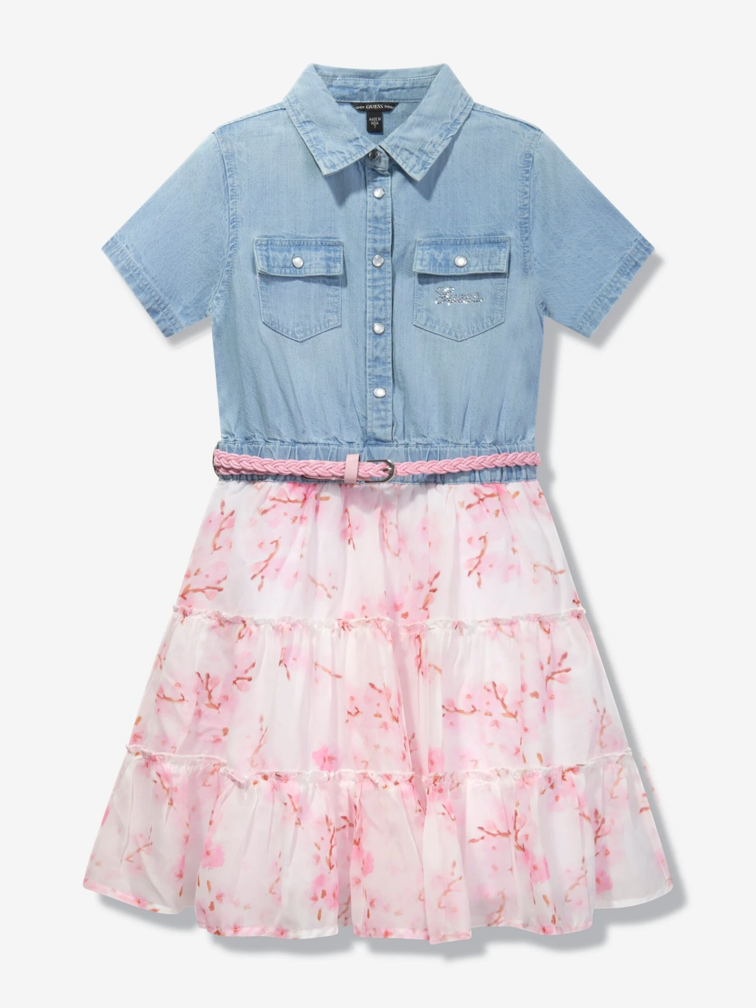 Guess Girls Chambray Floral Shirt Dress In Multicolour 3 Guess Girls Chambray Floral Shirt Dress In Multicolour