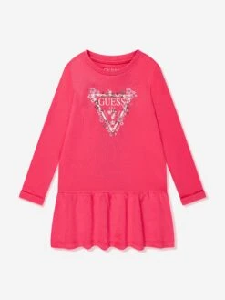 Guess Girls Logo Print Jersey Dress In Pink
