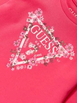 Guess Girls Logo Print Jersey Dress In Pink -Monna Clothing Shop GUES4053 CRANBERRY JUICE 3