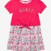 Guess Girls Floral Logo Dress In Red -Monna Clothing Shop GUES4066 CRANBERRY JUICE 1
