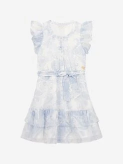 Guess Girls Paisley Chiffon Dress In White