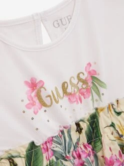 Guess Girls Floral T-Shirt Dress In White -Monna Clothing Shop GUES4159 PURE WHITE 3