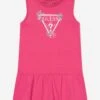Guess Girls Sleeveless Logo Dress In Pink
