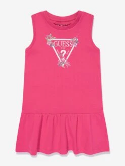Guess Girls Sleeveless Logo Dress In Pink