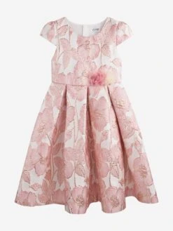 Girls Flower Brocade Dress In Pink