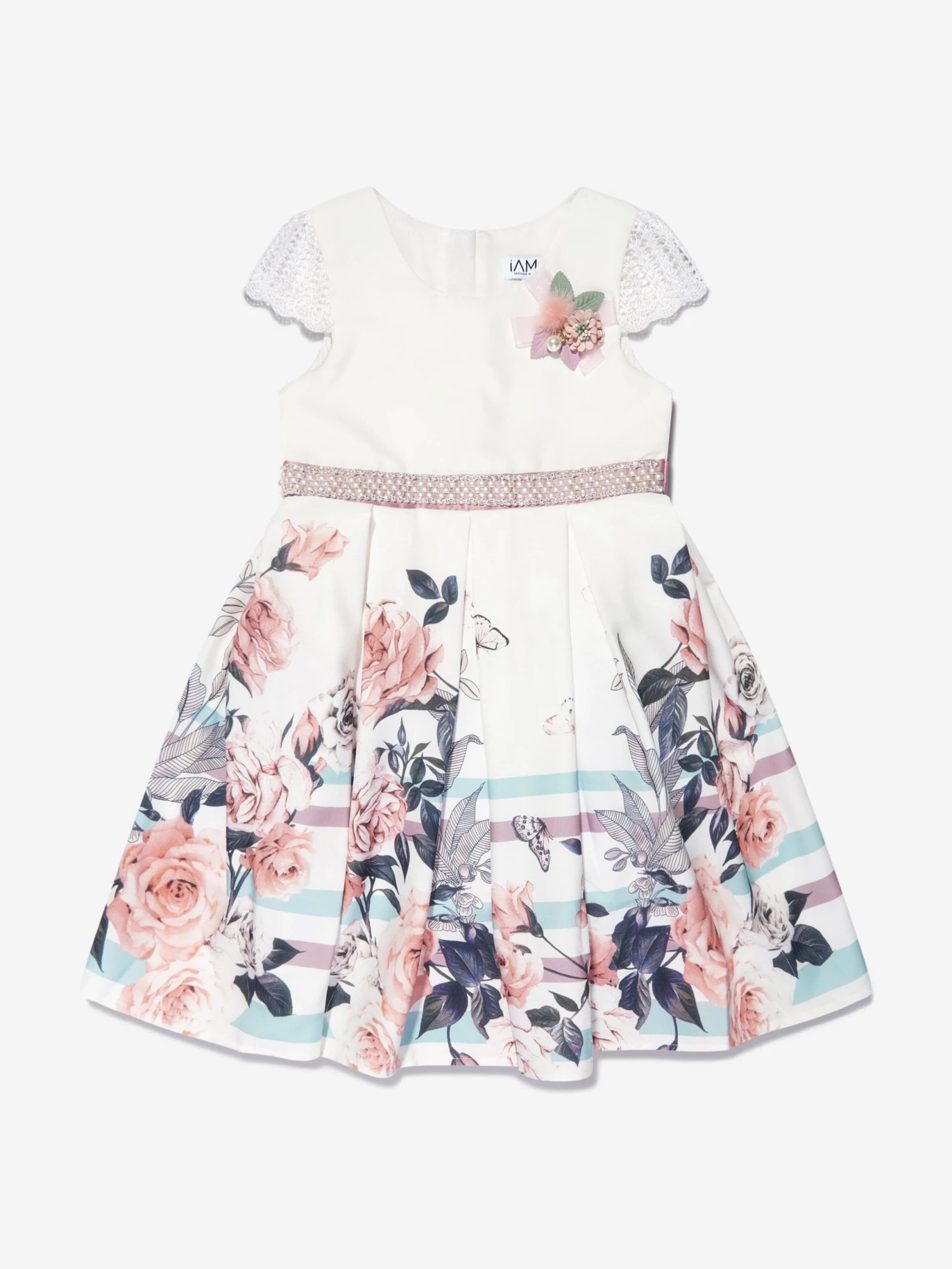 Girls Floral Printed A Line Dress In White 3 Girls Floral Printed A Line Dress In White