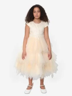 Girls Tulle Tiered Dress In Cream