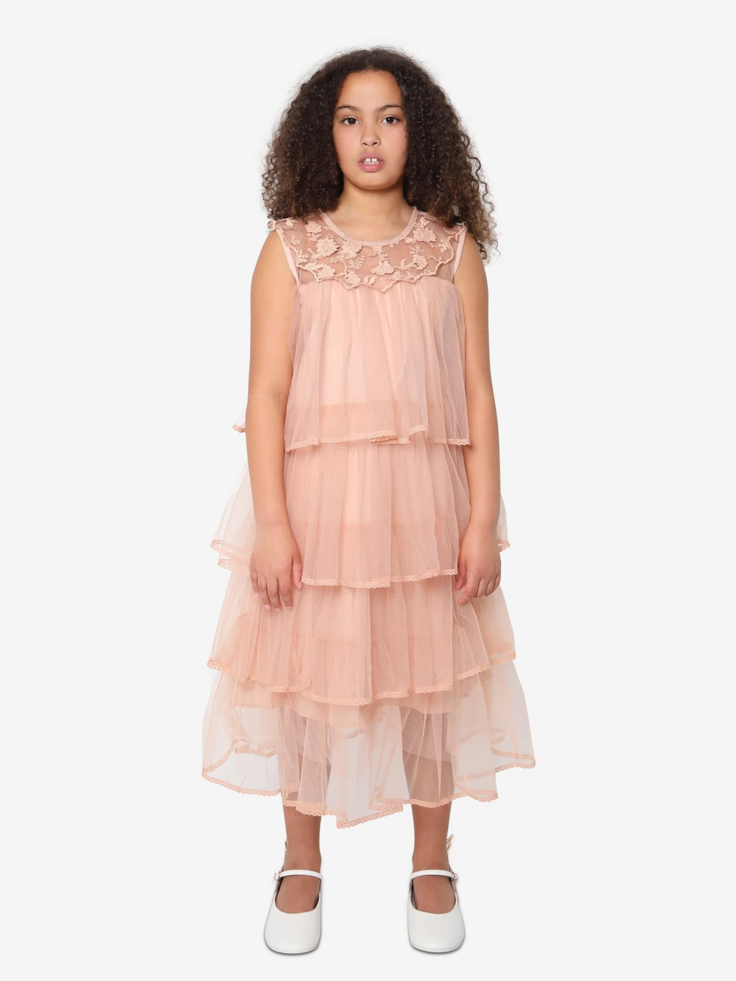 Girls Sleeveless Tiered Dress In Pink 3 Girls Sleeveless Tiered Dress In Pink