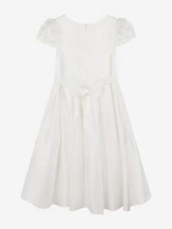 Girls Satin Flower Dress In White -Monna Clothing Shop IAMS4005 WHITE 2