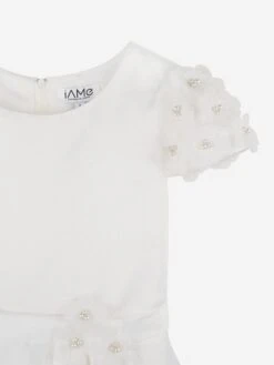 Girls Satin Flower Dress In White -Monna Clothing Shop IAMS4005 WHITE 4