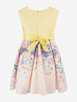 Girls Floral Print Bow Dress In Yellow -Monna Clothing Shop IAMS4010 LIGHTYELLOWMULTI 2