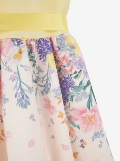 Girls Floral Print Bow Dress In Yellow -Monna Clothing Shop IAMS4010 LIGHTYELLOWMULTI 3