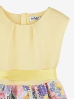 Girls Floral Print Bow Dress In Yellow -Monna Clothing Shop IAMS4010 LIGHTYELLOWMULTI 4