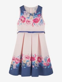 Girls Flower Print Dress In Pink