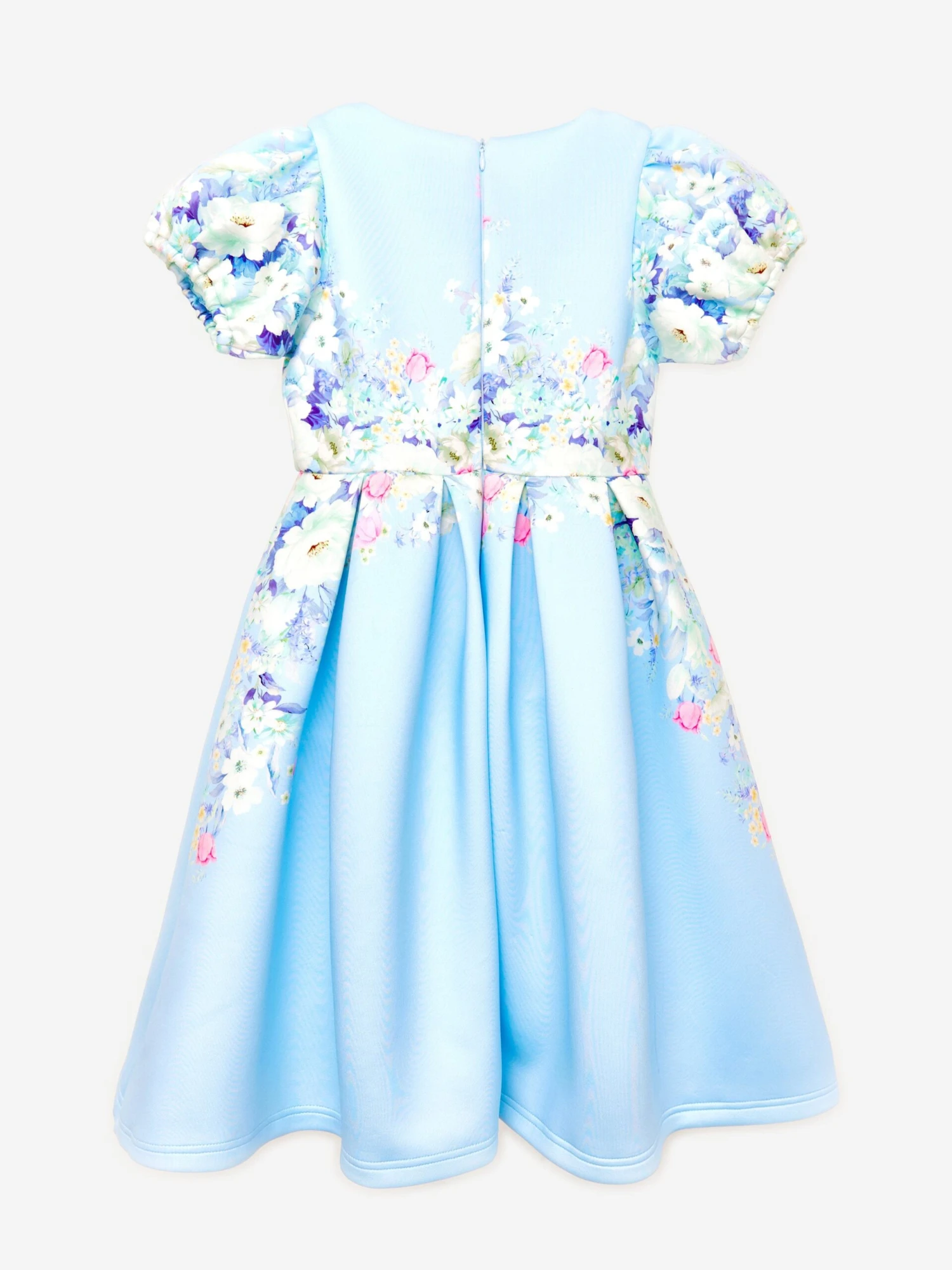 Girls Flower Print Dress In Blue 4 Girls Flower Print Dress In Blue - Image 2