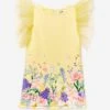 Girls Floral Print T-Shirt Dress In Yellow -Monna Clothing Shop IAMS4017 MULTI 1