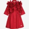 Girls Ripple Dress With Sleeves In Red 2 Girls Ripple Dress With Sleeves In Red -Monna Clothing Shop JESA4008 RED 1