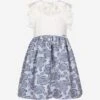 Girls Jacquard Rose Dress In Blue 2 Girls Jacquard Rose Dress In Blue -Monna Clothing Shop JESS4007 BLUE ROSE JACQUARD 1