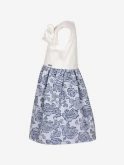 Girls Jacquard Rose Dress In Blue -Monna Clothing Shop JESS4007 BLUE ROSE JACQUARD 4