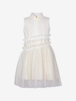 Girls Jacquard Sparkle Shirt Dress In White