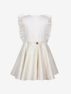Girls Jacquard Sparkle Sleeveless Dress In White -Monna Clothing Shop JESS4016 2