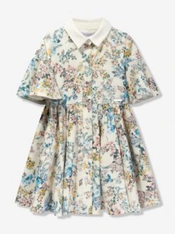 Girls Floral Jacquard Shirt Dress In Multicolour