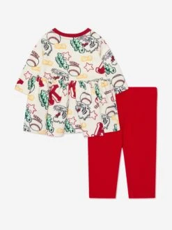 Kenzo Kids Baby Girls Dress And Leggings Set In Ivory -Monna Clothing Shop KENA3025 12P 2