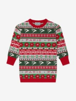Kenzo Kids Girls Seasonal Knitted Dress In Red
