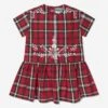 Kenzo Kids Girls Checked Embroidered Dress In Red -Monna Clothing Shop KENA3136 968 1